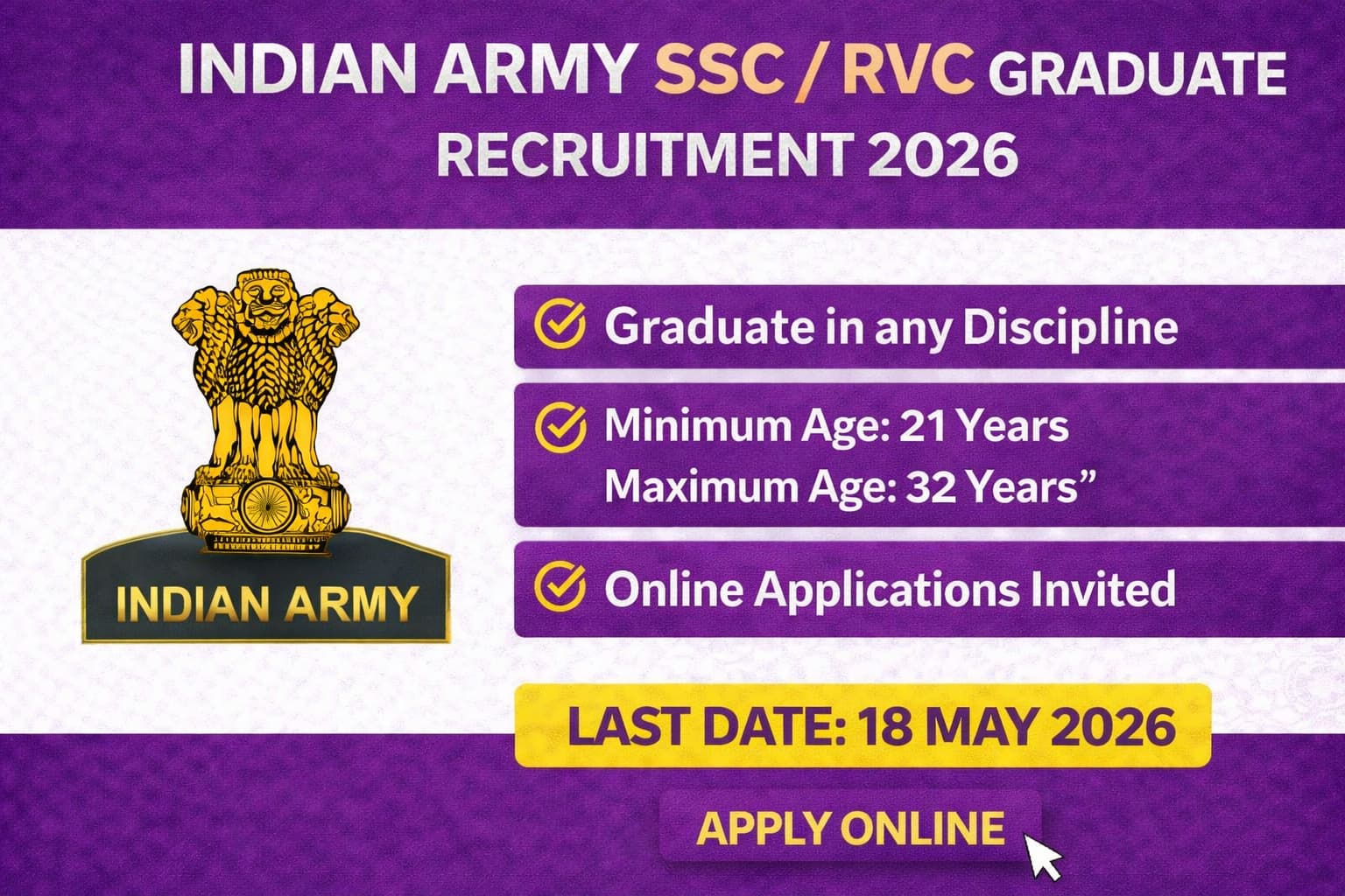 Indian Army SSC / RVC Graduate Recruitment 2026