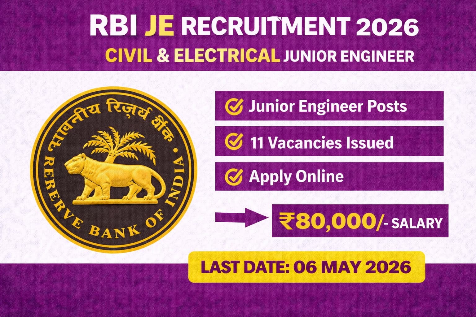 RBI Junior Engineer Recruitment 2026