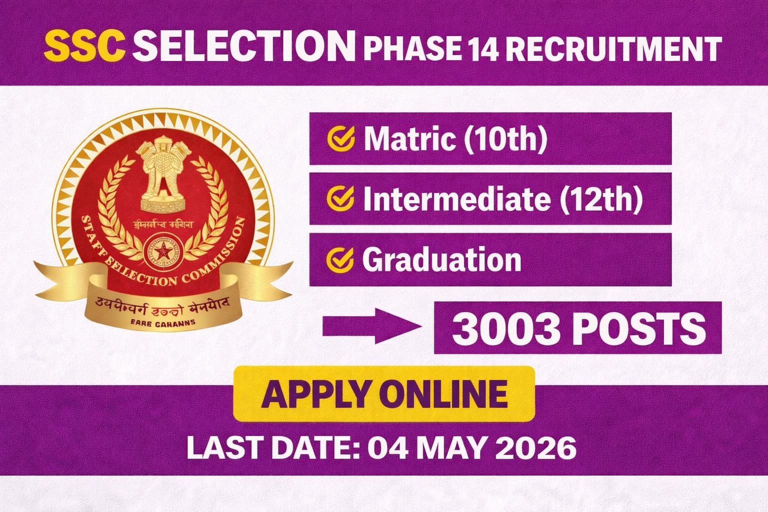 SSC Selection Phase 14 Recruitment 2026